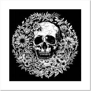 Skull with flowers Posters and Art